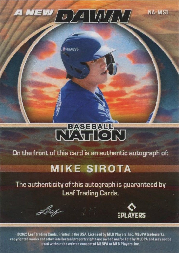 Mike Sirota 2025 Baseball Nation A New Dawn Blue Cracked Ice Auto #2/7 #NA-MS1