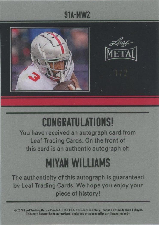 Miyan Williams 2024 Leaf Metal Blue Auto #1/2 91A-MW2
