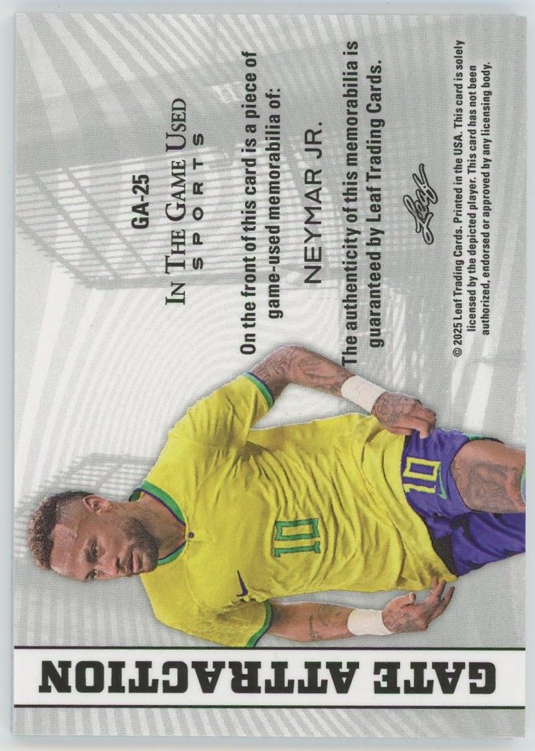 2025 Leaf In The Game Used Neymar Jr Gate Attraction Blue Patch #53/55 #GA-25