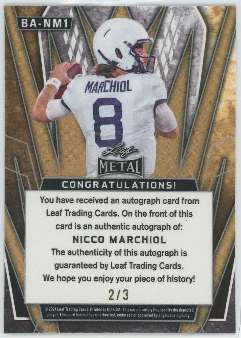2024 Leaf Metal Football Nicco Marchiol Purple Shimmer Auto #2/3 #BA-NM1