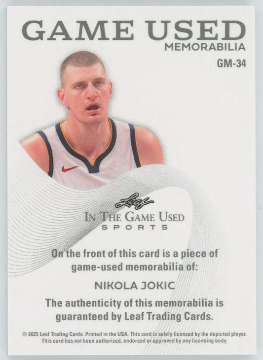 2025 Leaf In The Game Used Nikola Jokic Game Used Platinum Patch #6/15 #GM-34