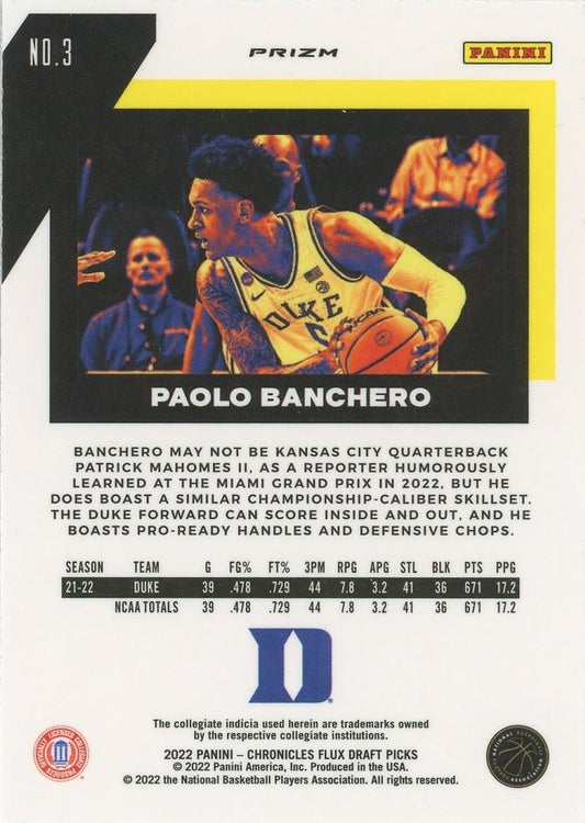 2022 Panini Chronicles Draft Picks Paolo Banchero Flux Pink Prizm Rookie #3