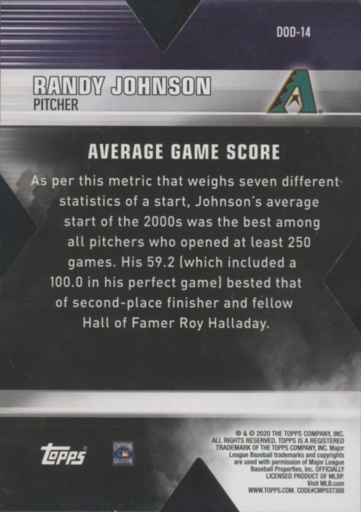 Randy Johnson 2020 Topps Series 1 Decade of Dominance Diamondbacks #DOD-14