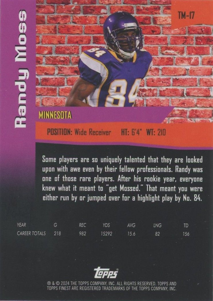 Randy Moss 2024 Topps Finest Vikings The Man Sp Ssp Case Hit Vikings