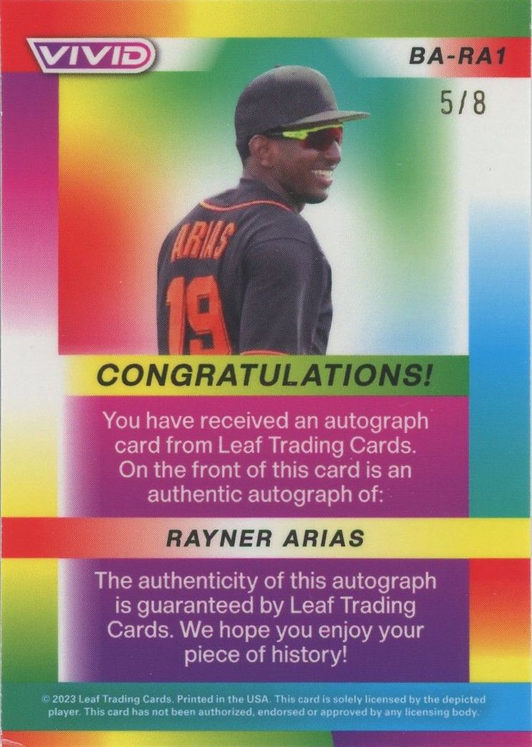 Rayner Arias 2024 Leaf Vivid Red Auto XRC #5/8 #BA-RA1
