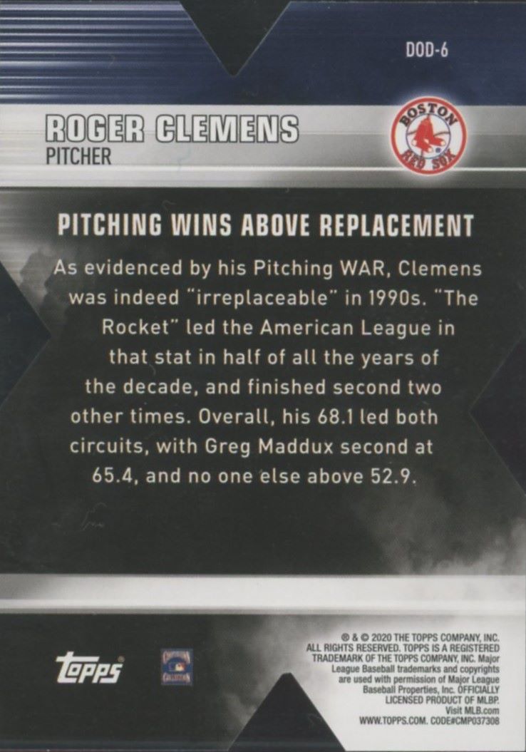 Roger Clemens 2020 Topps Series 1 Decade of Dominance Die-Cut Red Sox #DOD-6