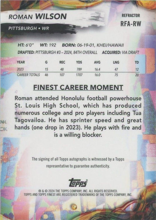 Roman Wilson 2024 Topps Finest Refractor Rookie RC Auto #RFA-RW