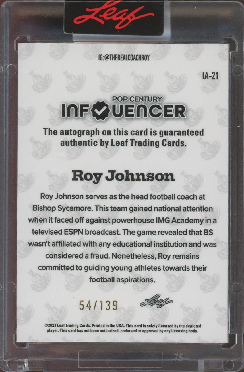 2023 Leaf Pop Century Influencer Roy Johnson Auto Bishop Sycamore #/139 #IA-21