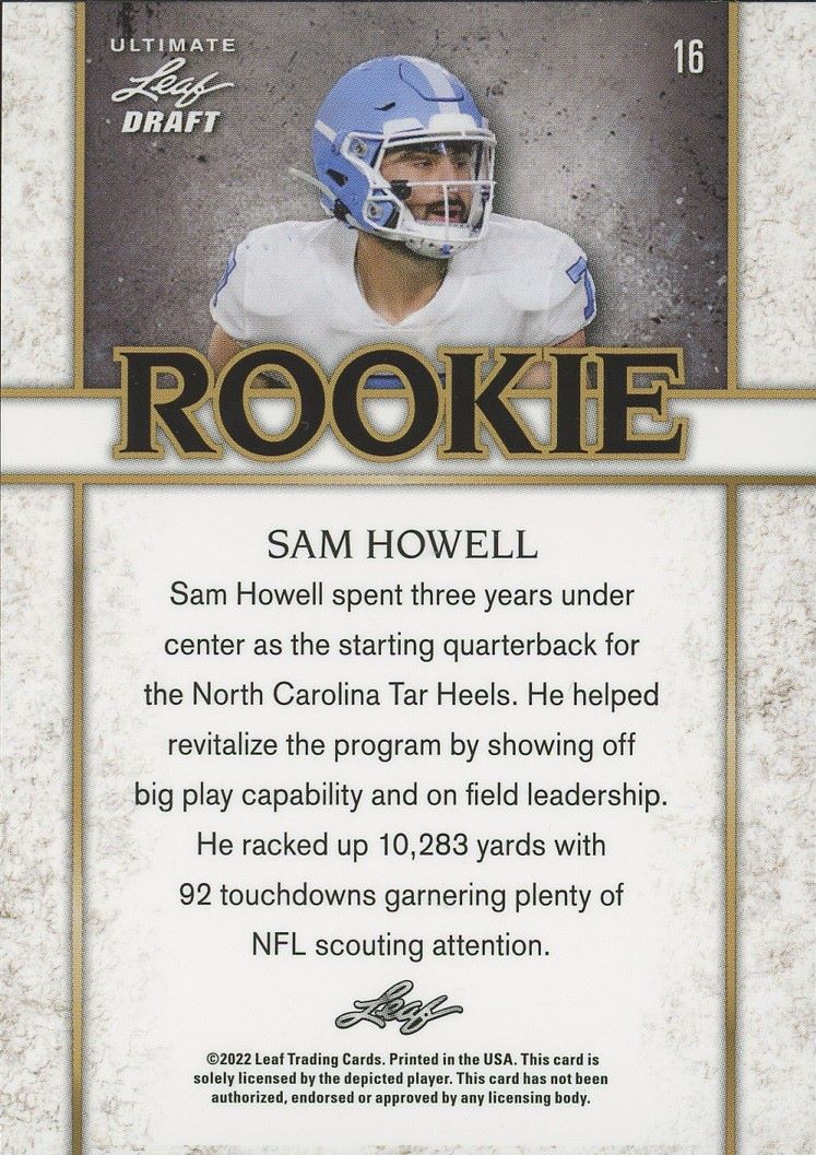 2022 Leaf Ultimate Draft Sam Howell Rookie Navy #/75 #16