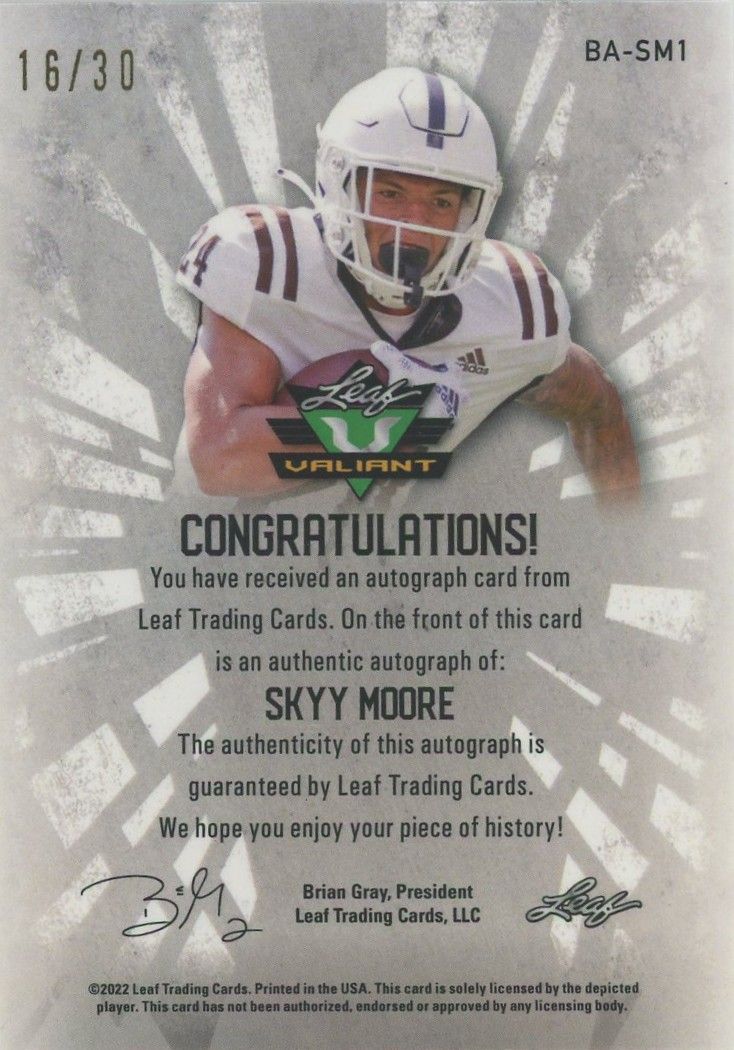 Skyy Moore 2022 Leaf Valiant Green Cracked Ice Auto RC #16/30 #BA-SM1