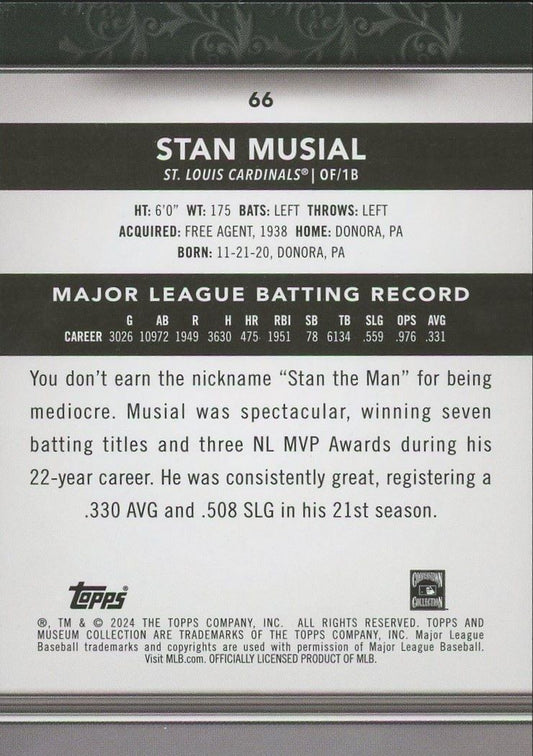 2024 Topps Museum Collection Stan Musial Bronze #66 St. Louis Cardinals