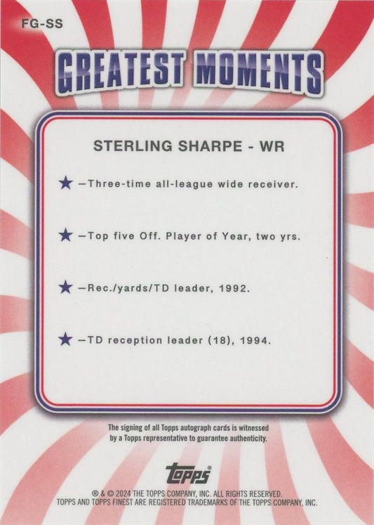 Sterling Sharpe 2024 Topps Finest Finest Greats Auto #7/10 #FG-SS