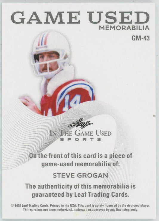 2025 Leaf In The Game Used Steve Grogan Game Used Platinum Patch #7/15 #GM-43