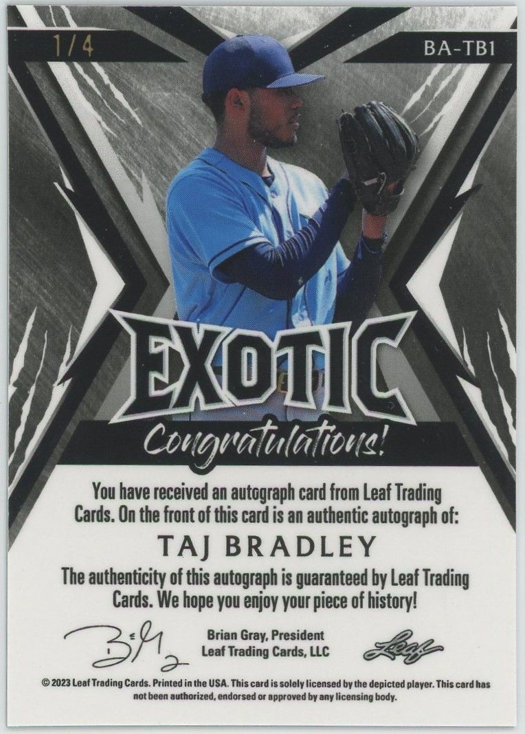 2023 Leaf Exotic Taj Bradley Silver Tiger Auto #1/4 #BA-TB1