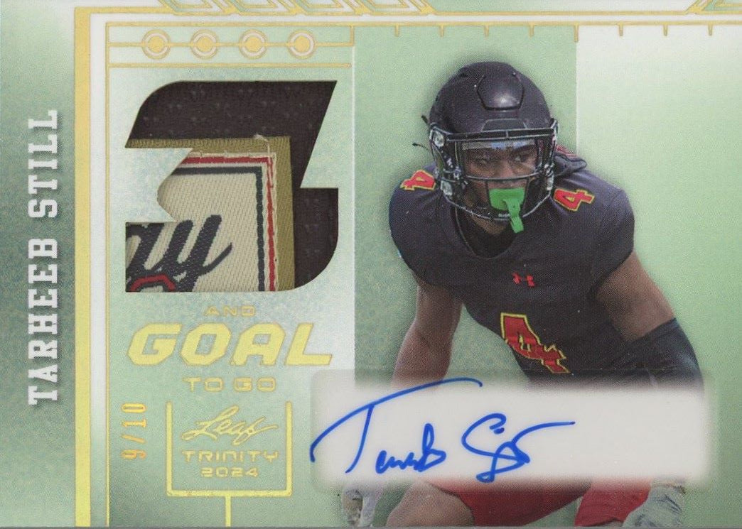 Tarheeb Still 2024 Leaf Trinity 3rd And Goal Goal Jersey Patch Auto #9/10