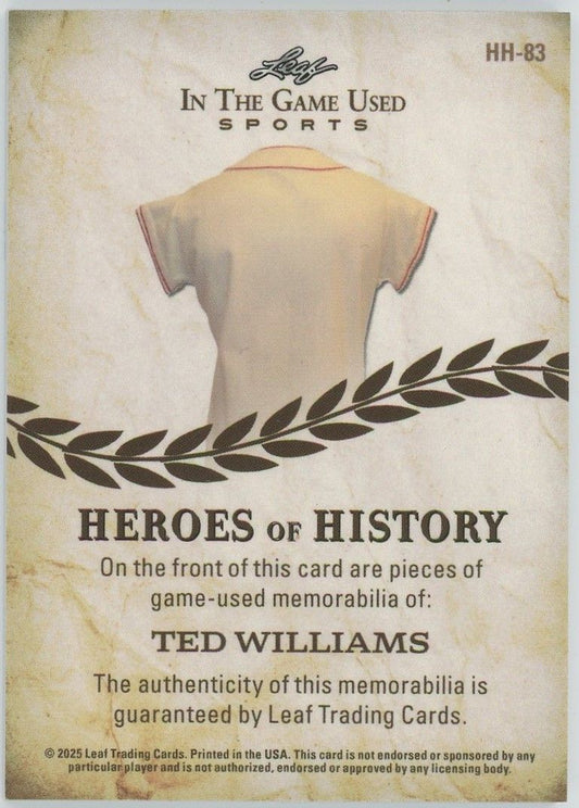 2025 Leaf In The Game Used Ted Williams Heroes of History Patch Purple #5/6 #HH-83