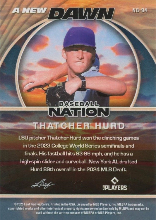 2025 Leaf Baseball Nation Thatcher Hurd A New Dawn Black #1/1 #NB-94