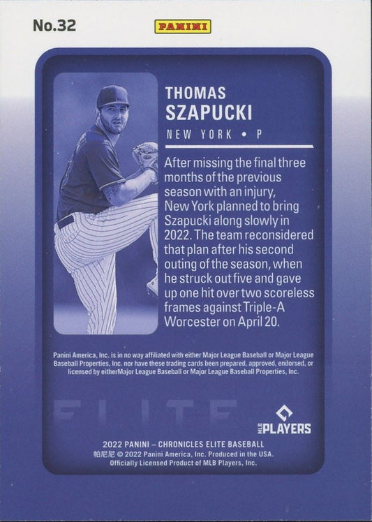 2022 Panini Chronicles Thomas Szapucki Elite Rookie #32
