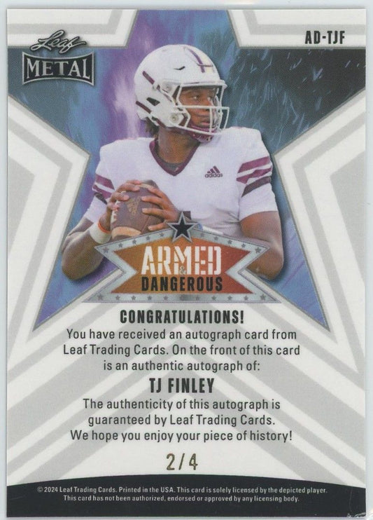 2024 Leaf Metal Football TJ Finley Armed & Dangerous Orange Cracked Ice #2/4 #AD-TJF