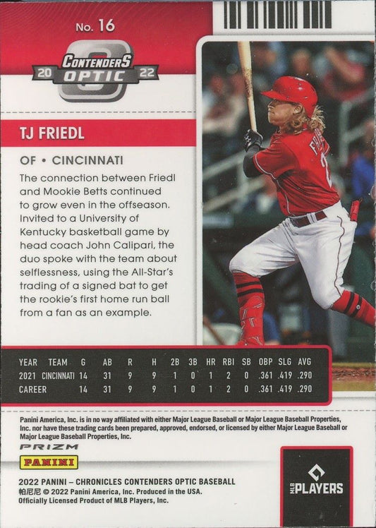 2022 Panini Chronicles TJ Friedl #16 Contenders Optic Rookie