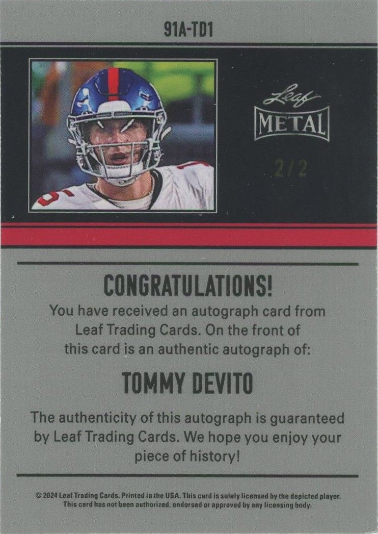 Tommy DeVito 2024 Leaf Metal '91 Auto Orange #2/2 #91A-TD1