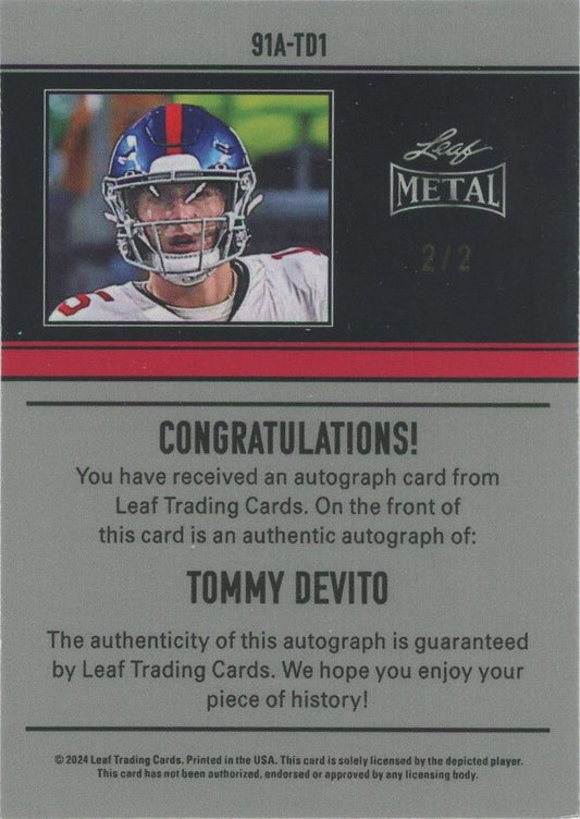 Tommy DeVito 2024 Leaf Metal '91 Auto Orange #2/2 #91A-TD1
