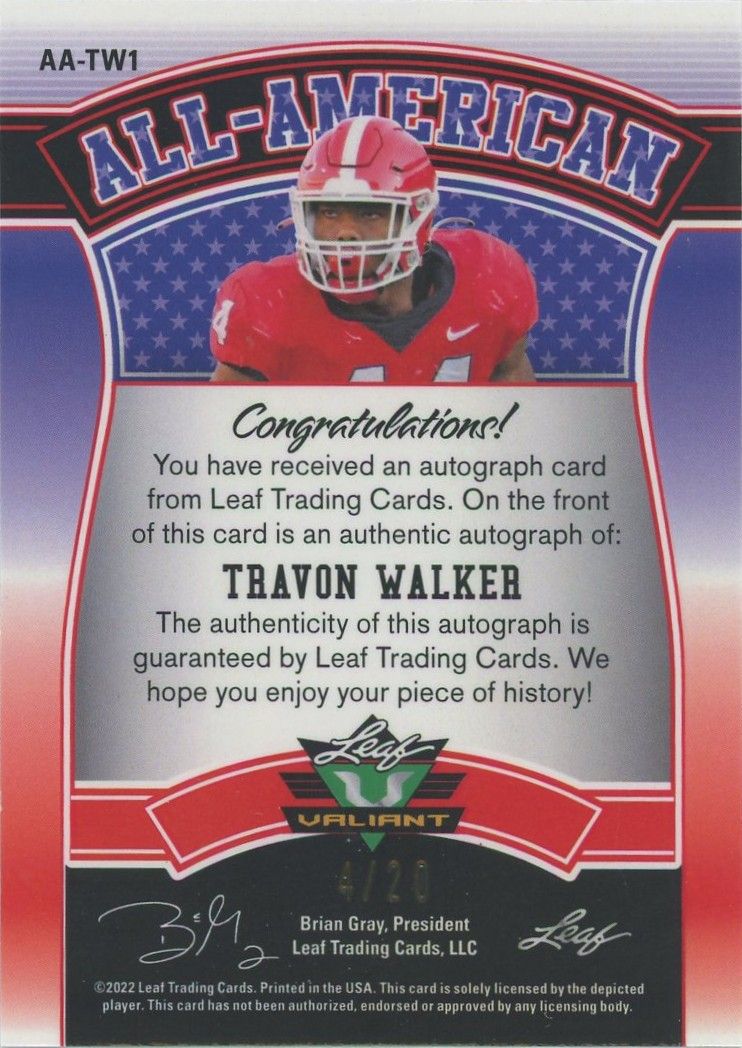 Travon Walker 2022 Leaf Valiant Navy Blue All American Auto #4/20 #AA-TW1