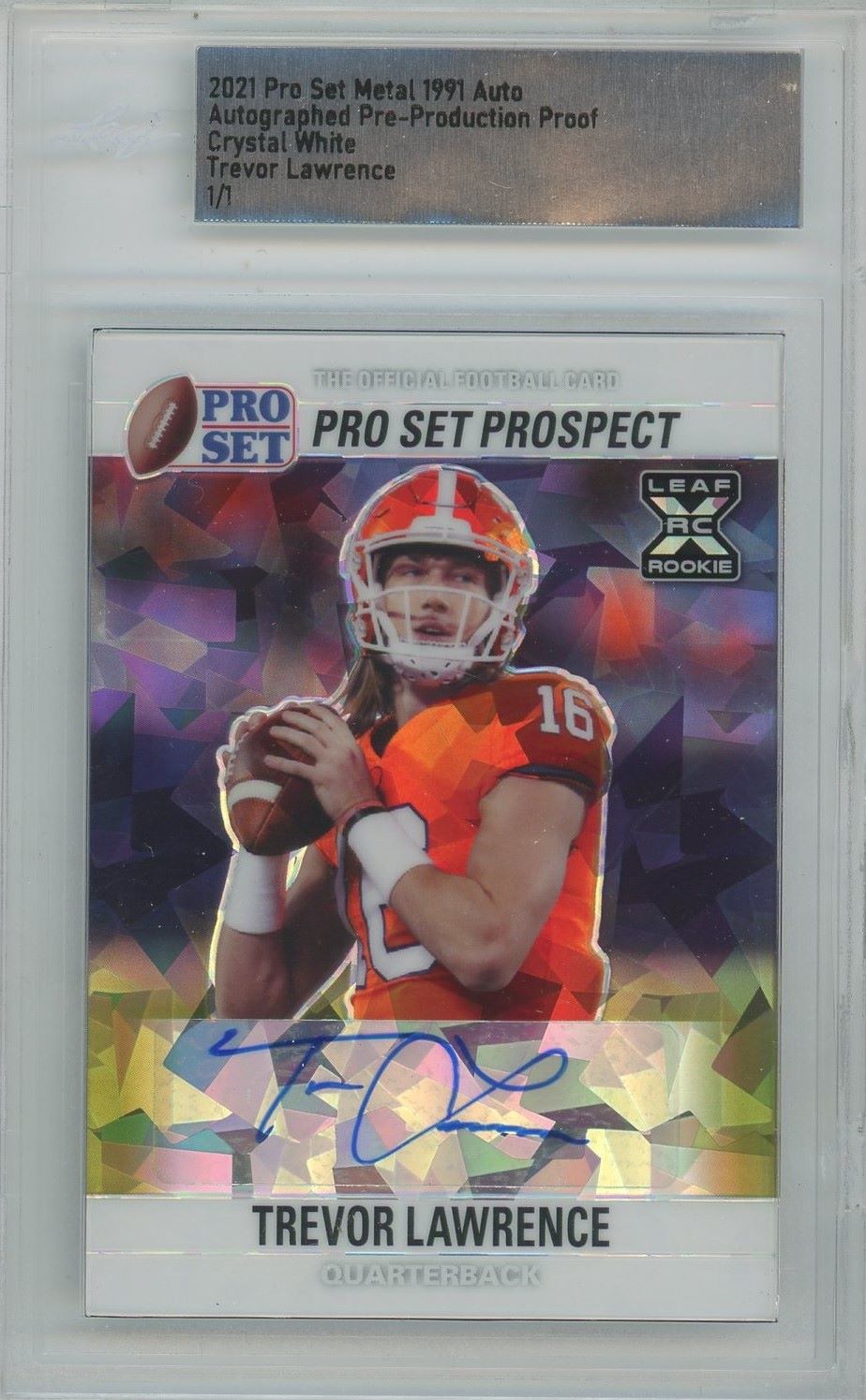 Trevor Lawrence 2021 Leaf Pro Set XRC Rookie Auto Crystal White Pre Prod #1/1