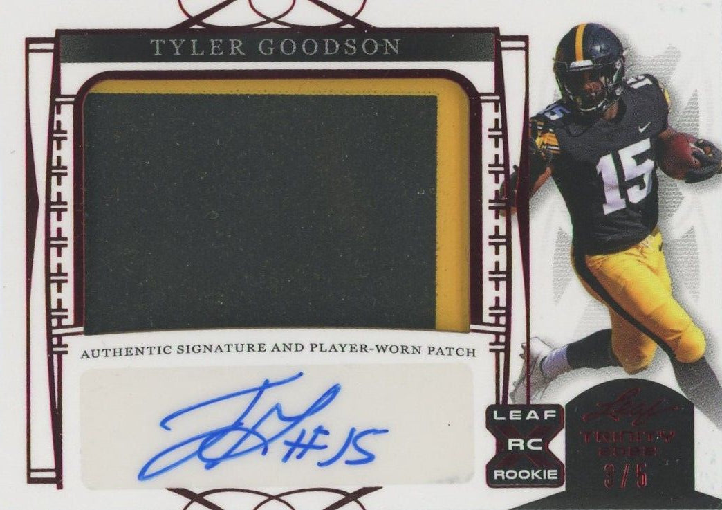 Tyler Goodson 2022 Leaf Trinity XRC Rookie Patch Auto Red #3/5 #PA-TG1