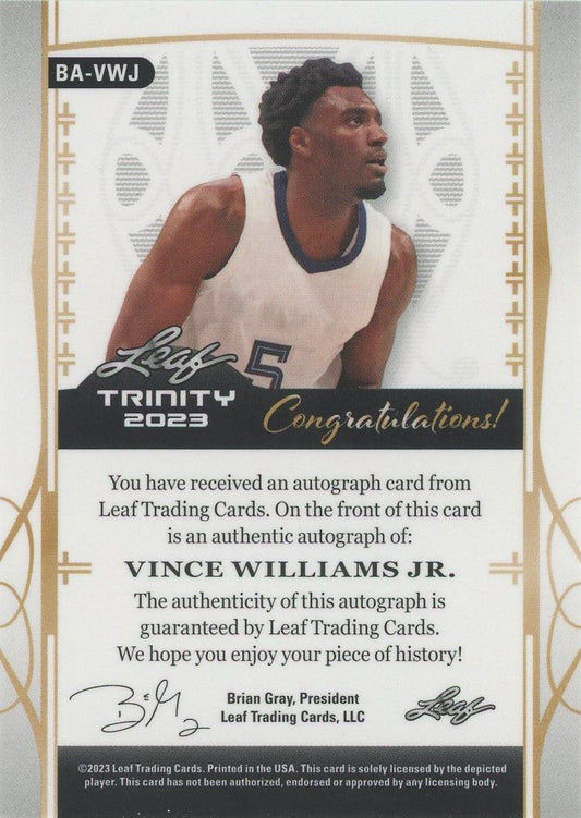 Vince Williams Jr 2022-23 Leaf Trinity Rookie RC Auto #12/15 #BA-VWJ