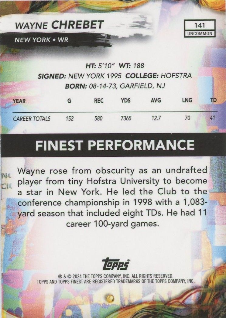Wayne Chrebet 2024 Topps Finest Blue #56/150 #141