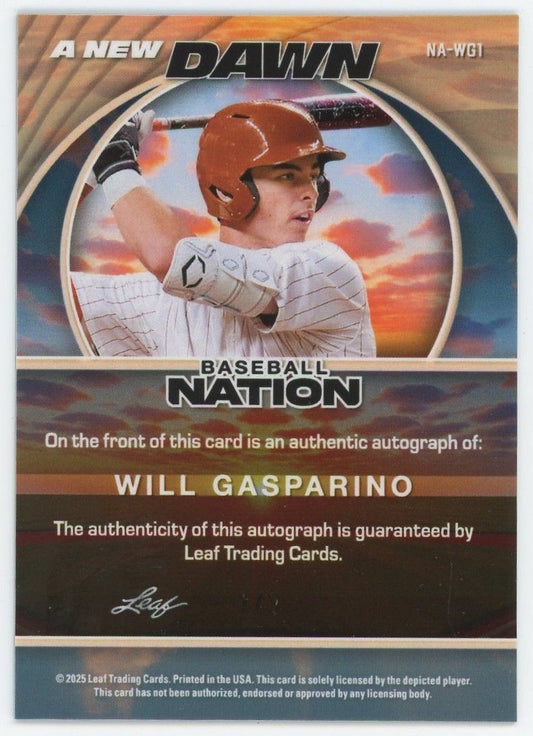 2025 Leaf Baseball Nation Will Gasparino A New Dawn Auto Blue Sparkle #1/3 #NA-WG1