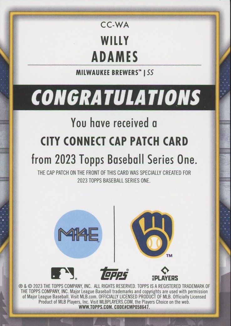 Willy Adames 2023 Topps City Connect Patch #CC-WA Brewers