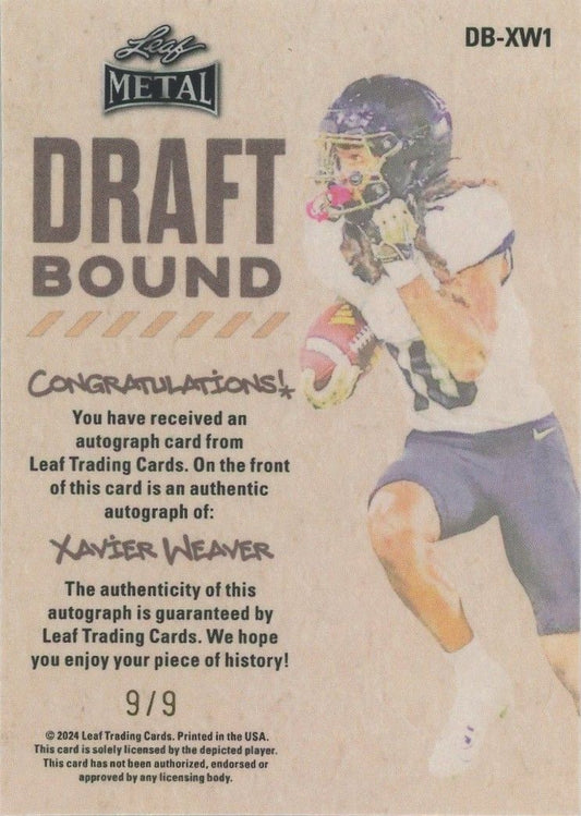 Xavier Weaver 2024 Leaf Metal Draft Bound Blue Auto #9/9 #DB-XW1
