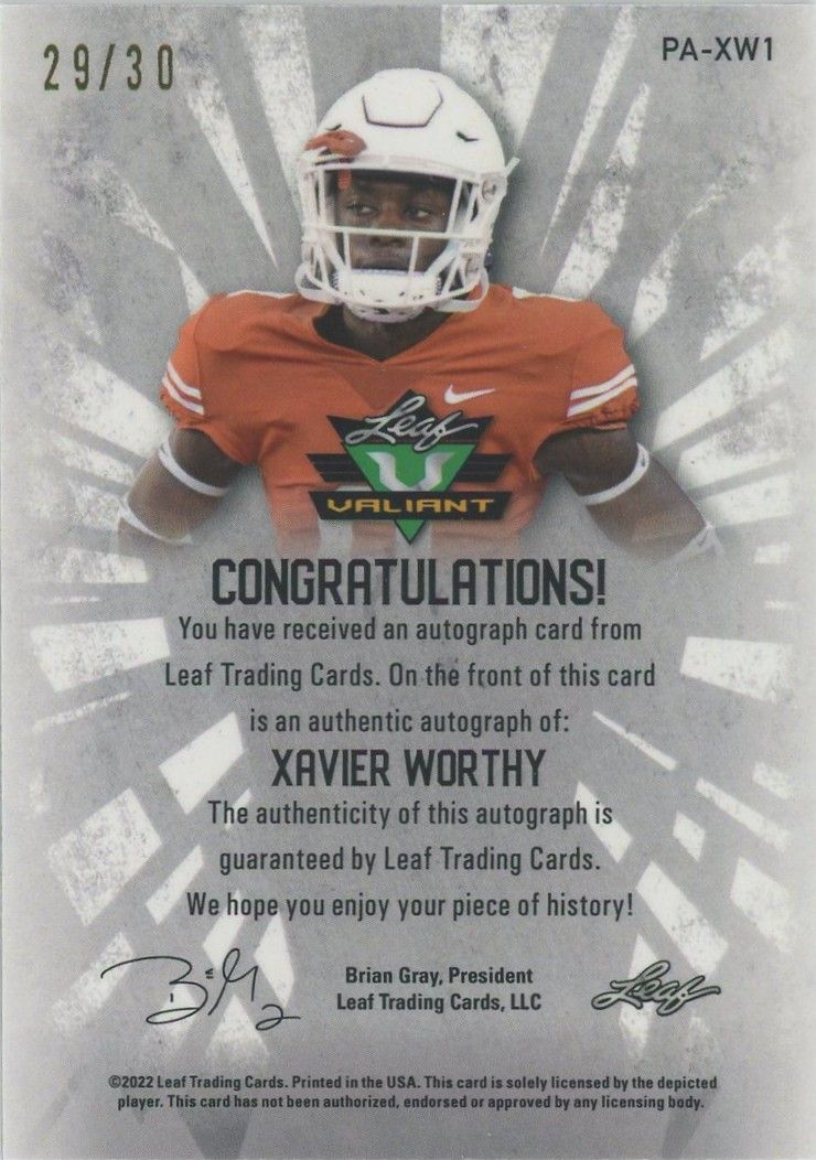 Xavier Worthy 2022 Leaf Valiant Auto Green #29/30 #PA-XW1