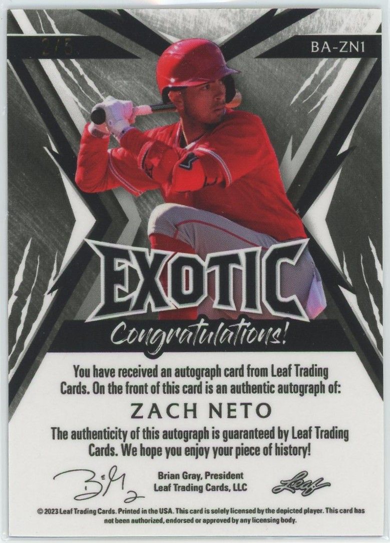 2023 Leaf Exotic Baseball Zach Neto Giraffe #2/5 #BA-ZN1