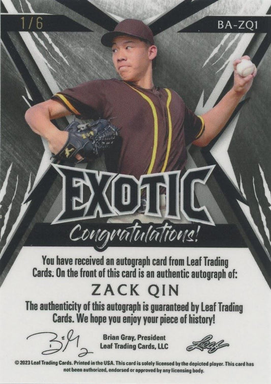 2023 Leaf Exotic Zack Qin Auto #1/6 #BA-ZQ1