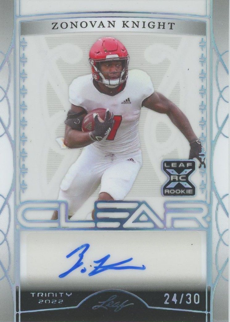 Zonovan Knight 2022 Leaf Trinity Clear Auto Platinum Rookie RC #24/30 #CA-ZK1