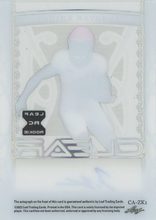Zonovan Knight 2022 Leaf Trinity Clear Auto Platinum Rookie RC #24/30 #CA-ZK1