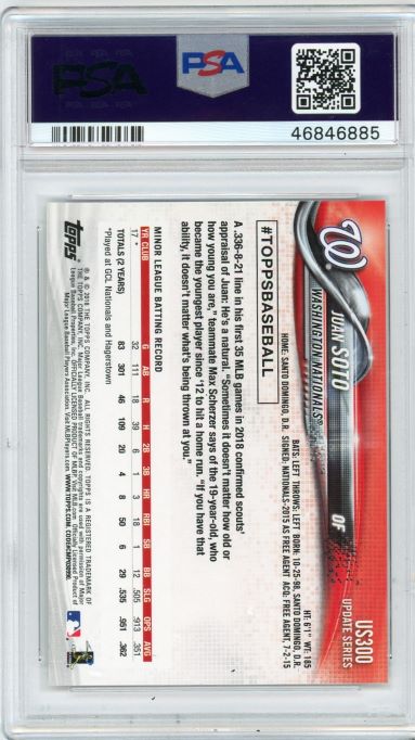 2018 Topps Update Juan Soto Rookie #US300 PSA 10 Rookie