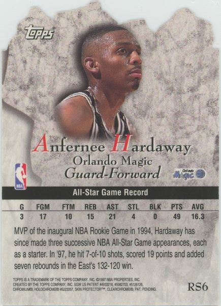 1997-98 Topps Anfernee Hardaway Rock Stars Die-Cut #RS6