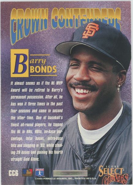 1994 Select Barry Bonds Crown Contenders #CC6