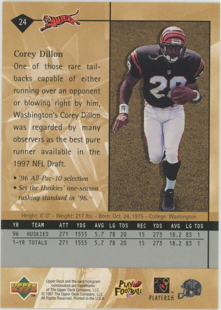 1997 Upper Deck Corey Dillon Star Rookie #24