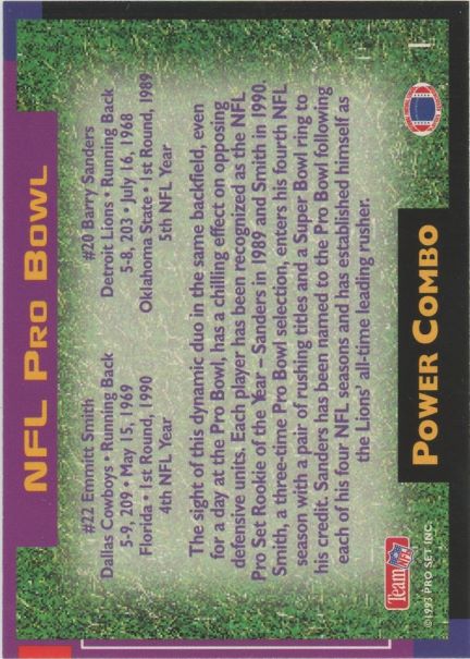 1993 Pro Set Barry Sanders/Emmitt Smith Power Combos #1