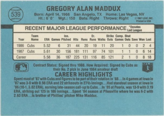 1988 Donruss Greg Maddux #539