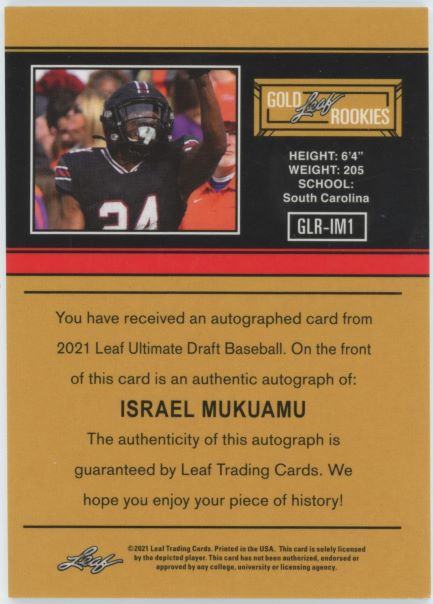 2021 Leaf Ultimate Draft Israel Mukuamu Auto #31/50
