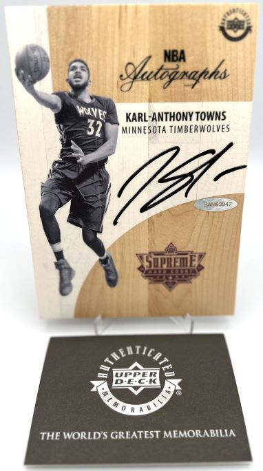 Karl Anthony Towns Autographed Supreme Hard Court UD Black & White
