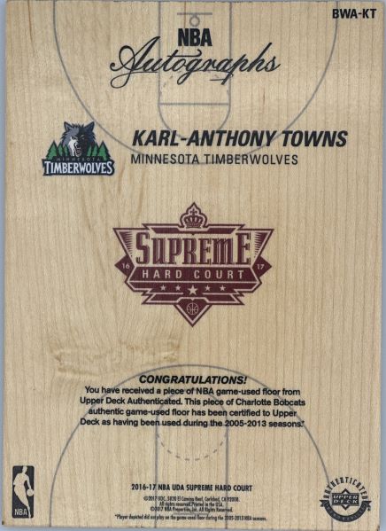 Karl Anthony Towns Autographed Supreme Hard Court UD Black & White
