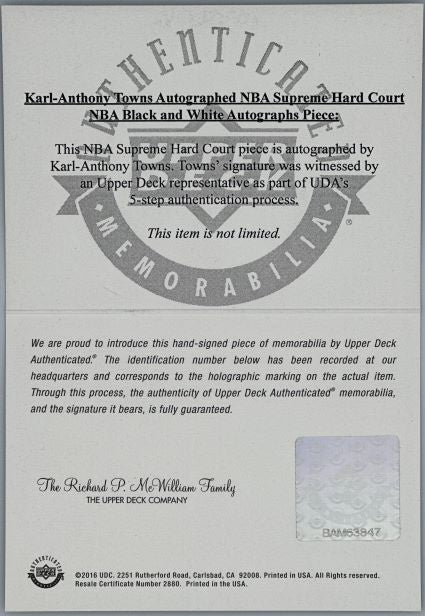 Karl Anthony Towns Autographed Supreme Hard Court UD Black & White