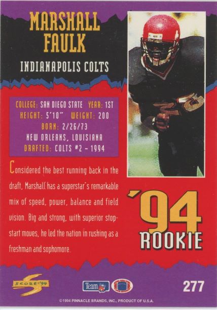 1994 Score Marshall Faulk Rookie #277